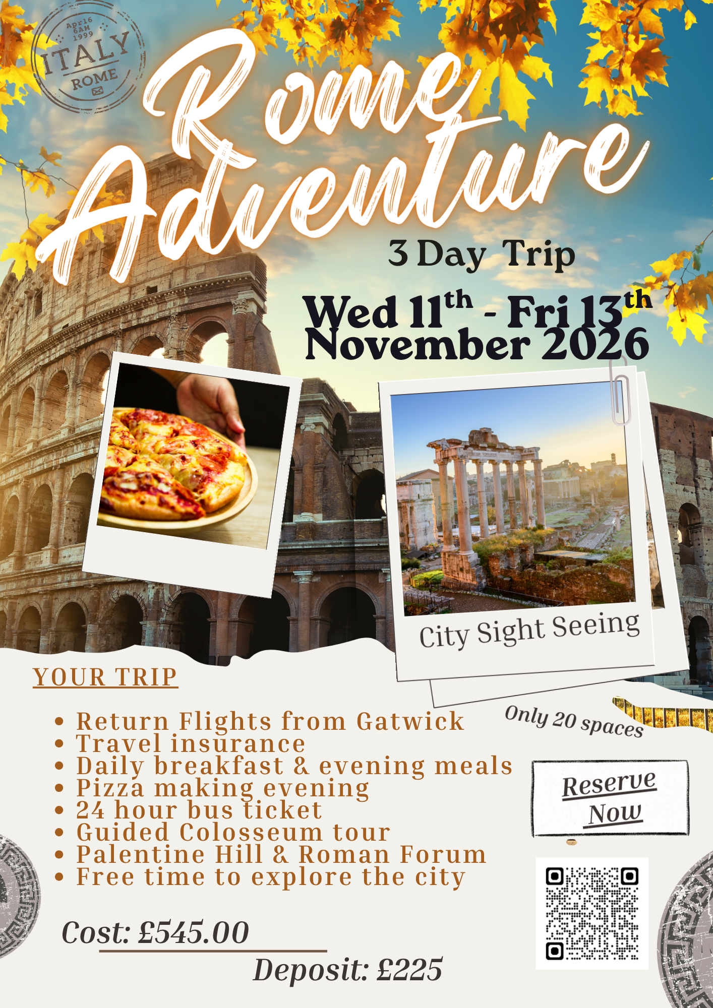 Personal Development Trip; Rome, Italy 3 Days Nov 2026